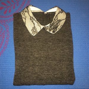Zara Charcoal gray sweater with lace collar